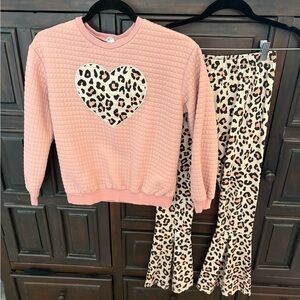 Pink Leopard Heart Kids Matching Set